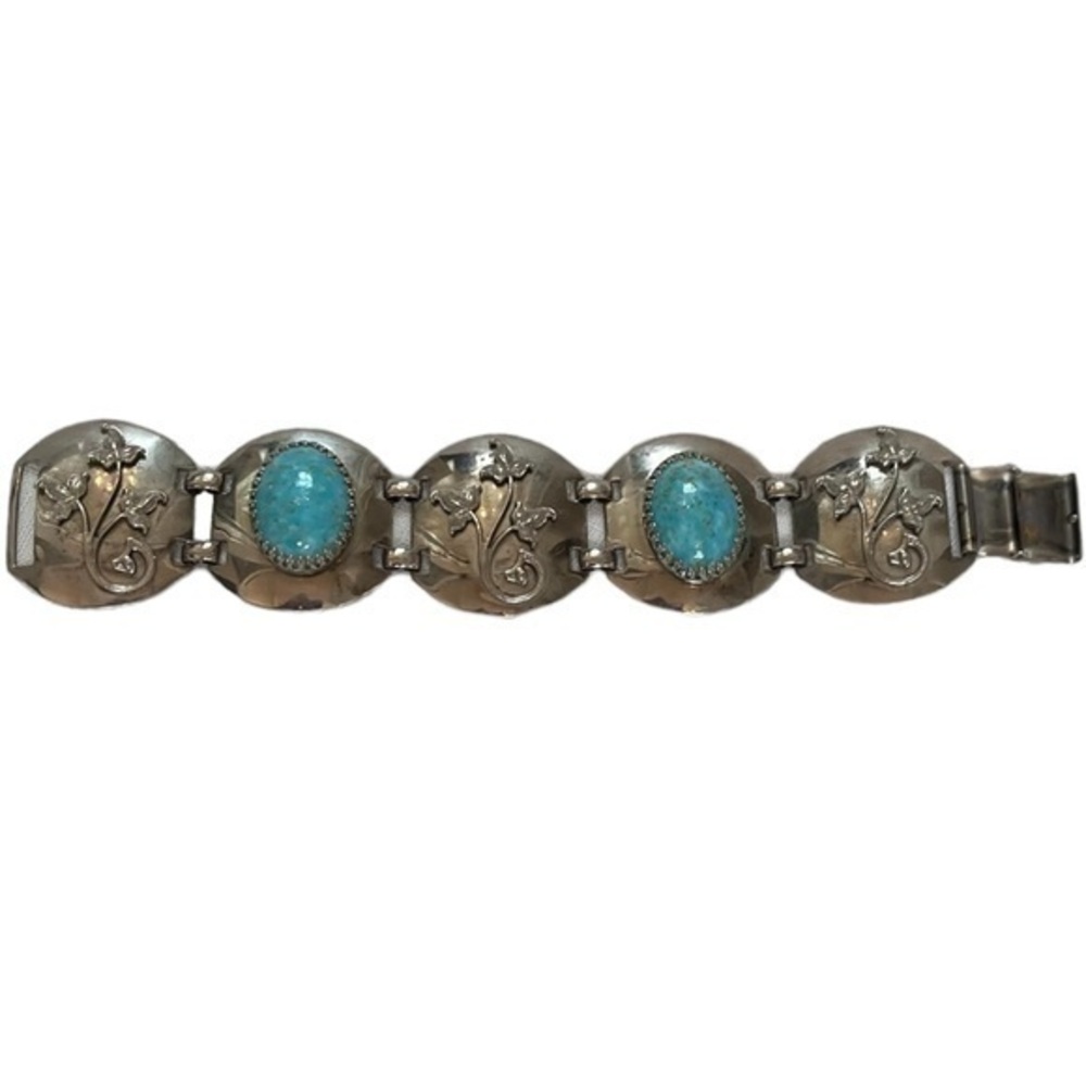 Vintage Faux Turquoise Link Bracelet WOW Spring Bohemian
